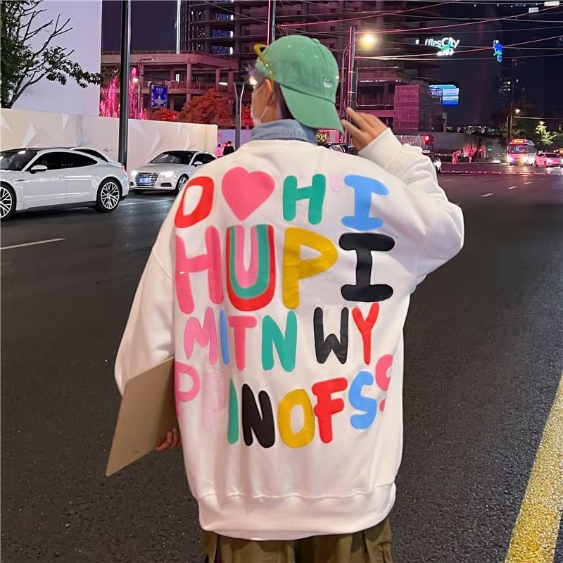 Loose Student Versatile High Street Alphabet Full Print Round Neck Pullover Sweatshirt Male