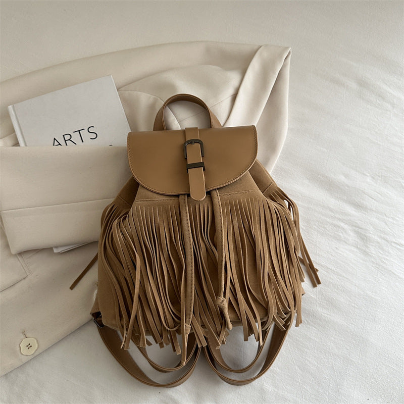 Mochila con borlas estilo bohemio retro para mujer