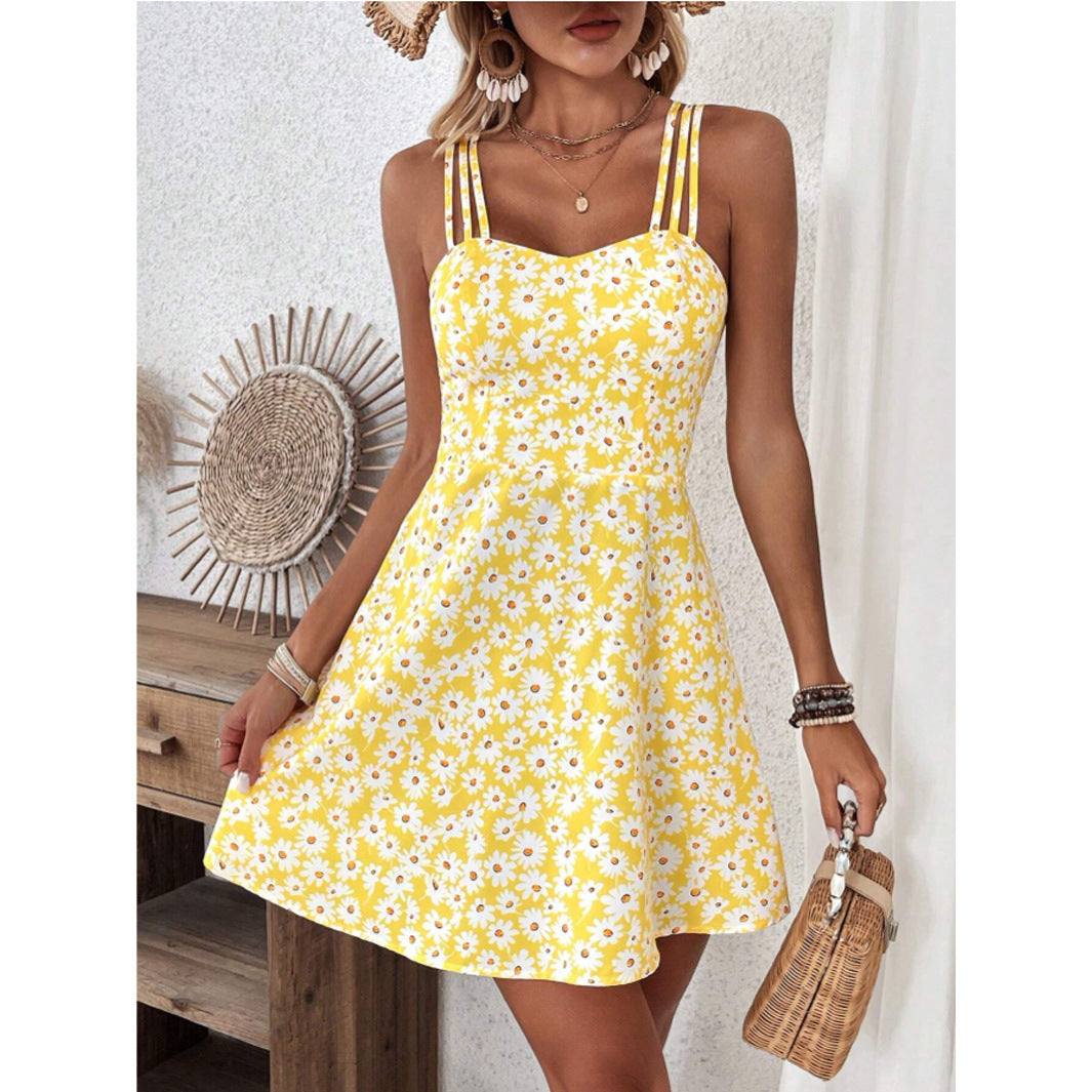 Vestido casual de verano con estampados amarillos para mujer