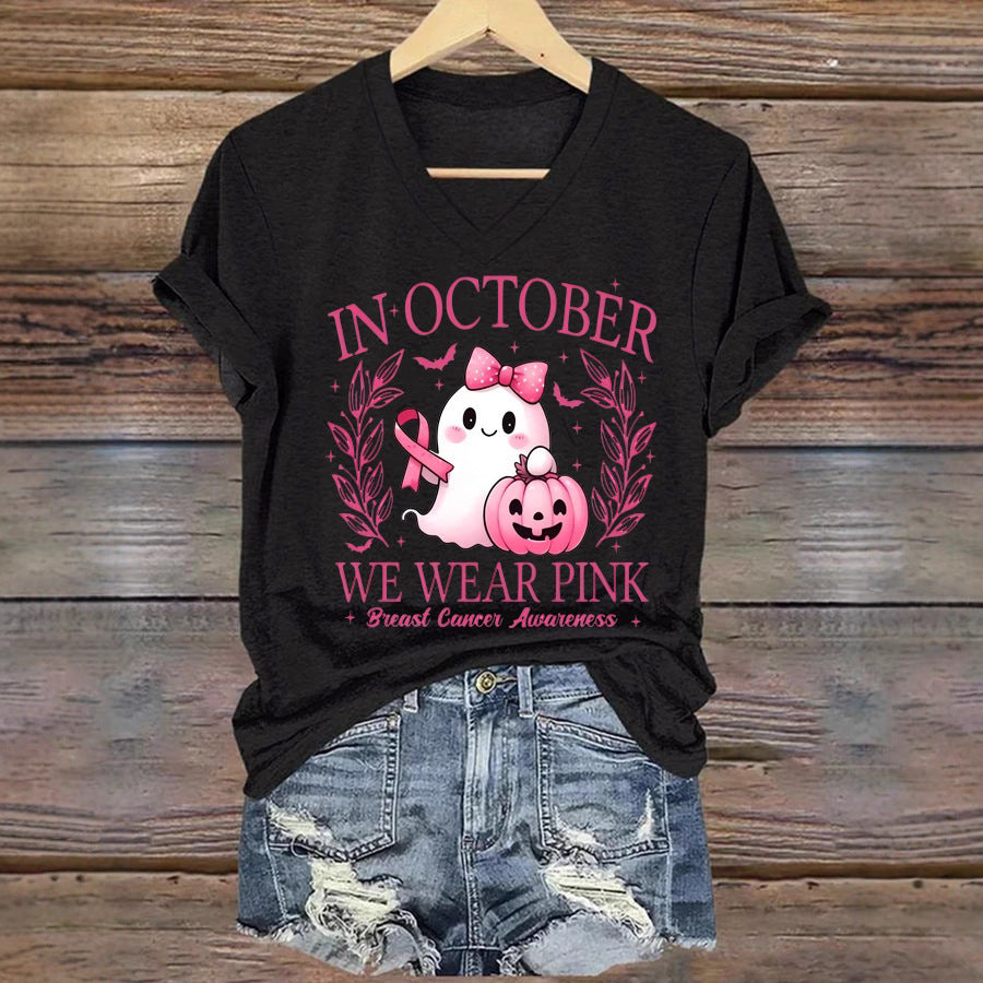 Women's Fashion Printed Casual Colored Cotton V-neck Short Sleeve
