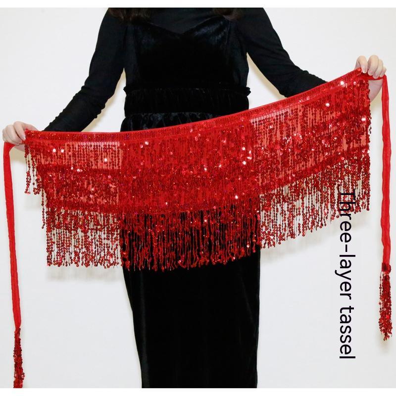 Belly Dance Costume Sequined Tassel Hip Skirt Waist Scarf