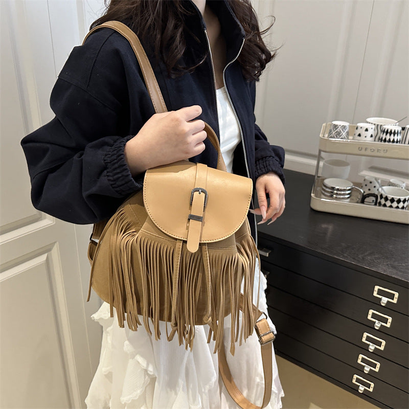 Mochila con borlas estilo bohemio retro para mujer
