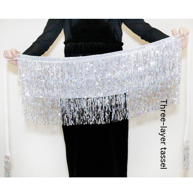 Belly Dance Costume Sequined Tassel Hip Skirt Waist Scarf