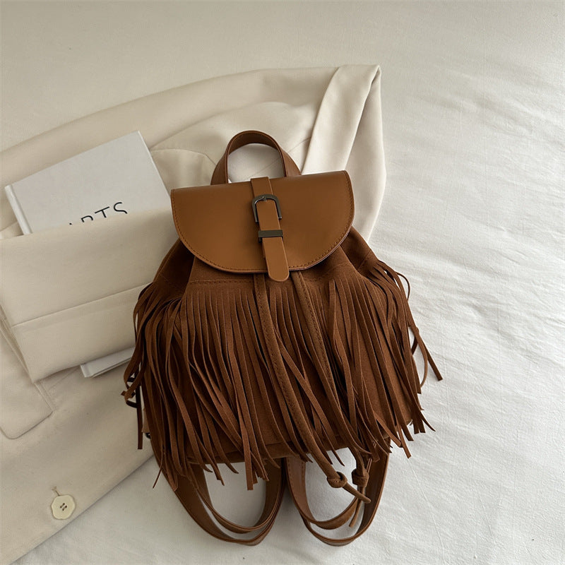 Mochila con borlas estilo bohemio retro para mujer