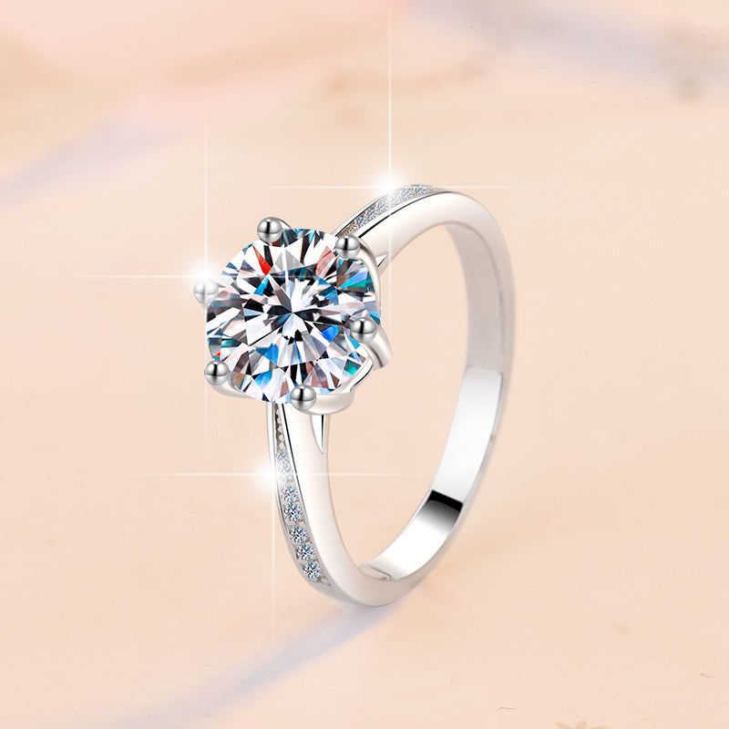 Moissanite Ring Classic Six-claw Crown S925 Sterling Silver