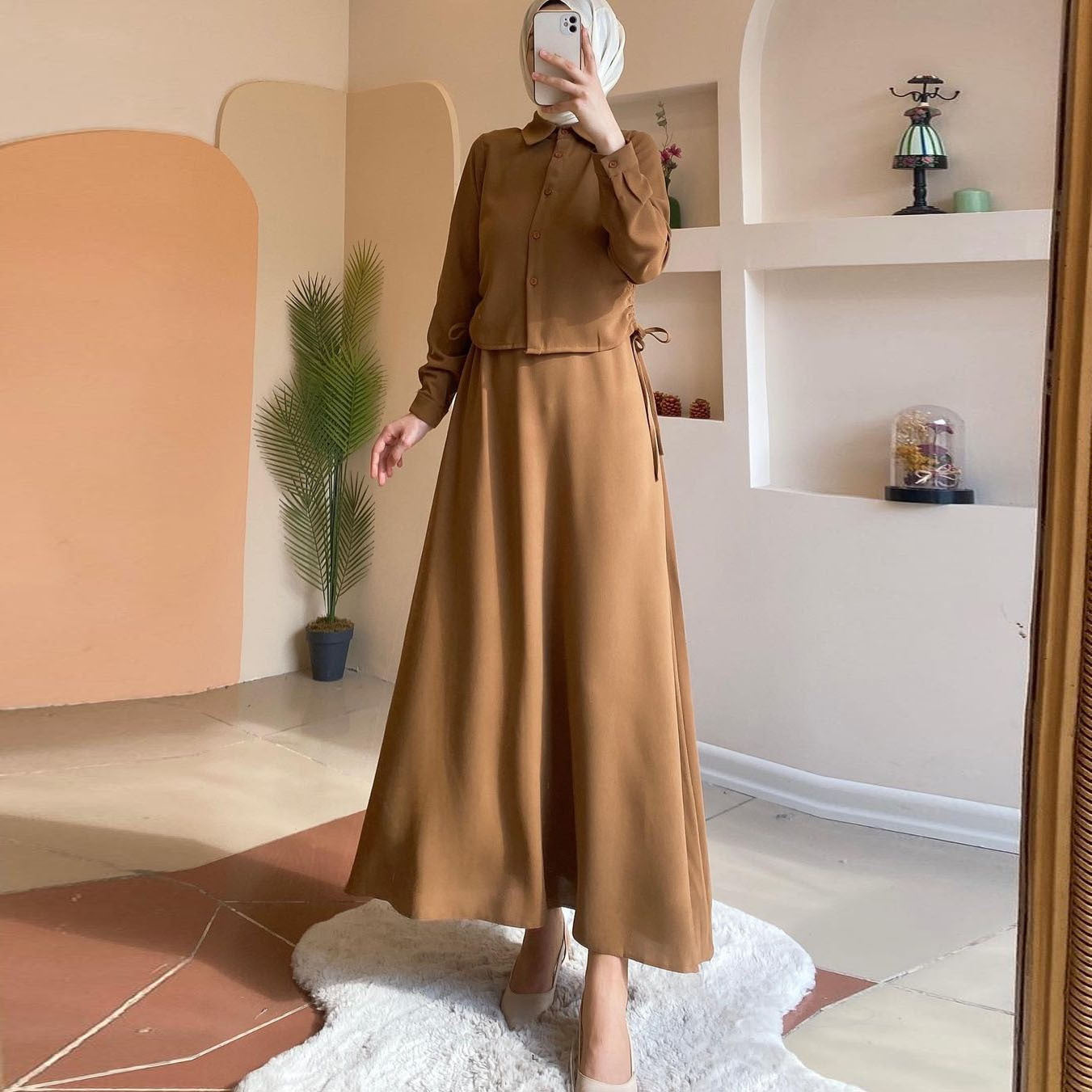 Skirt Suit Middle East Arab Long Sleeve Shirt Dress