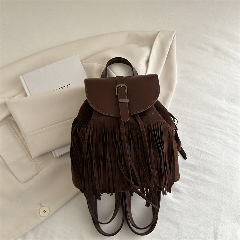 Mochila con borlas estilo bohemio retro para mujer