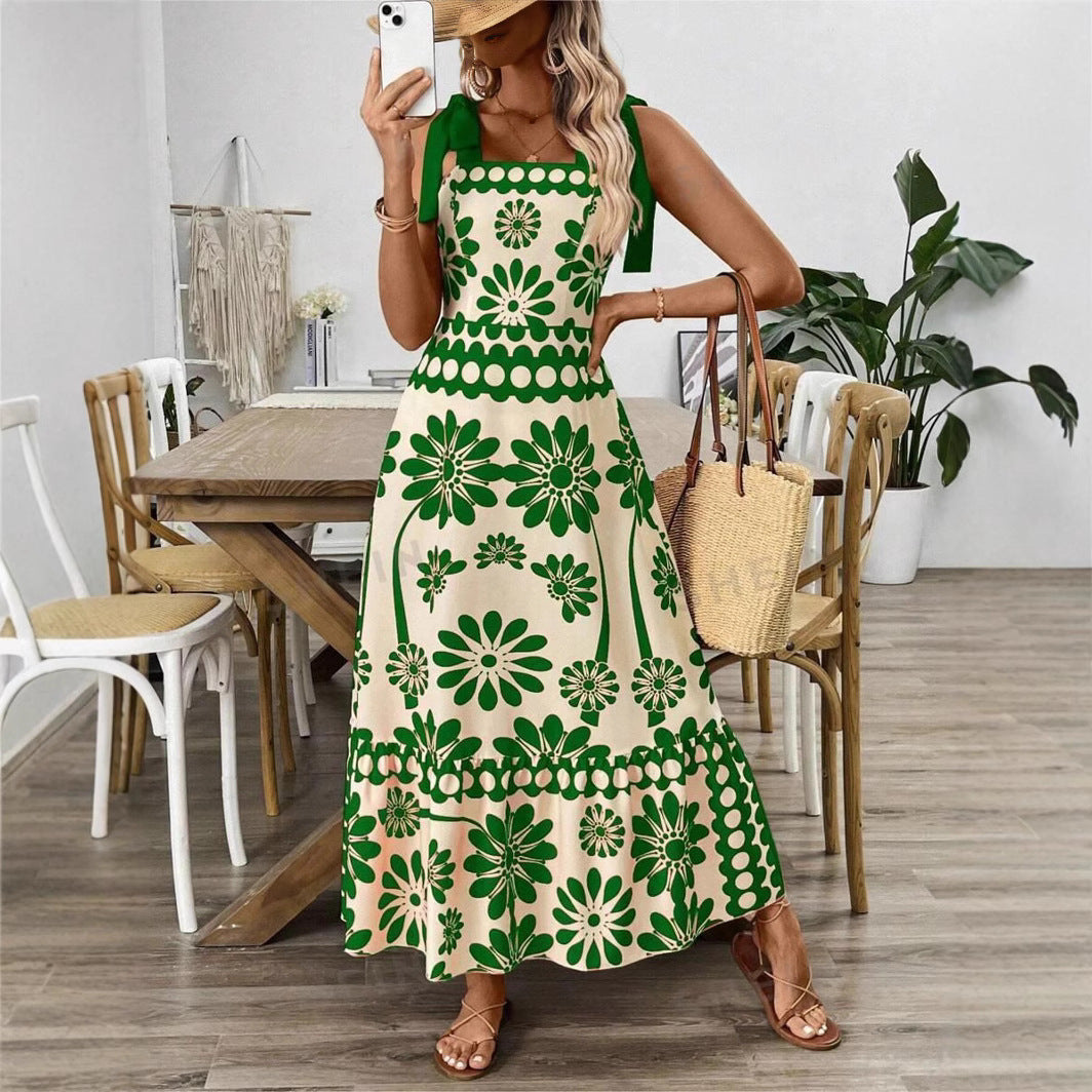 Vestido de mujer con cintura escapular y estampado floral