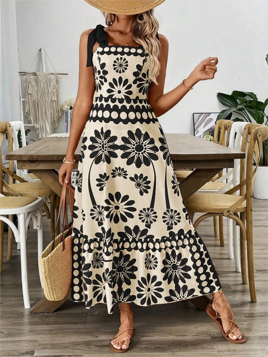 Vestido de mujer con cintura escapular y estampado floral