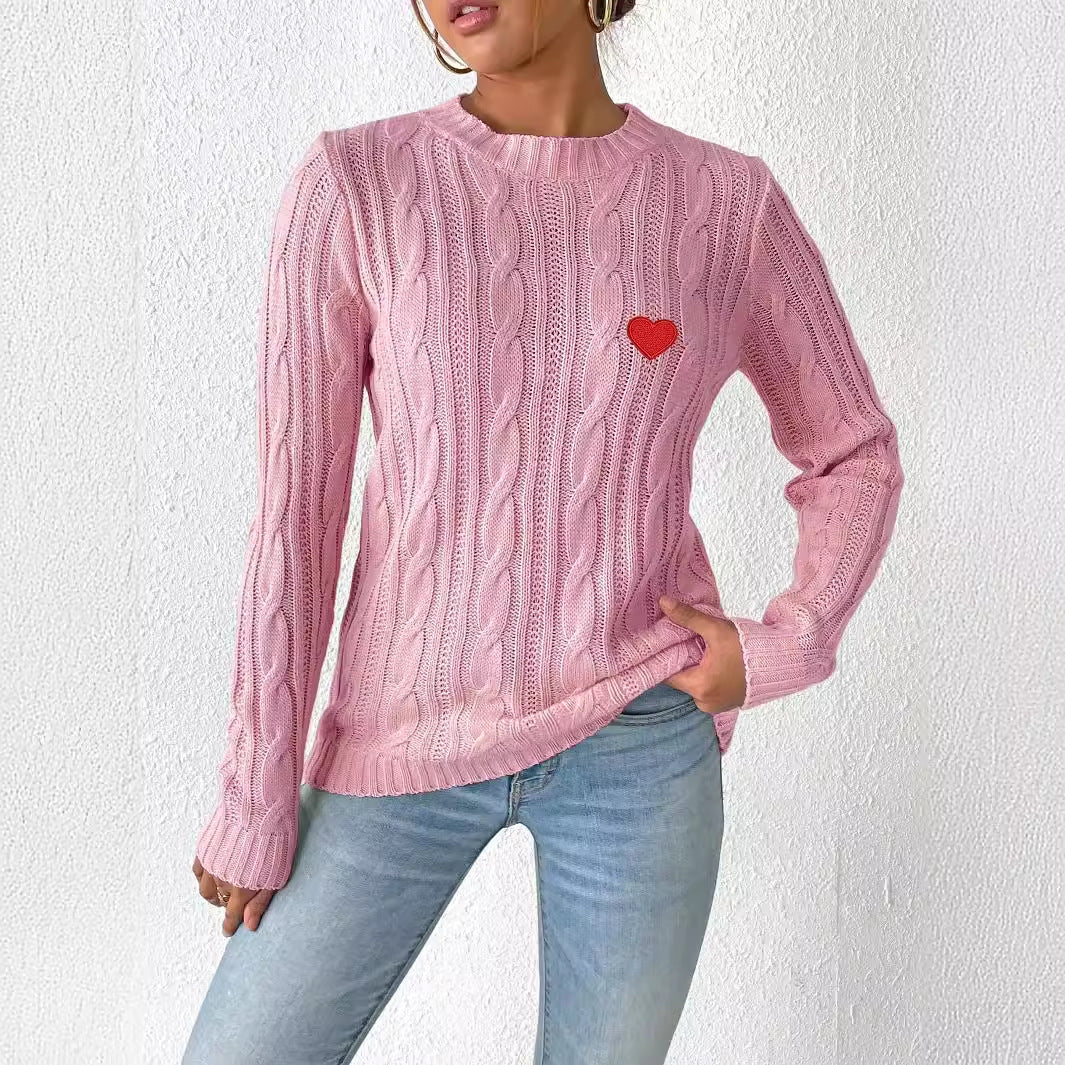 Love Stickers Autumn And Winter Round Neck Simple Pullover