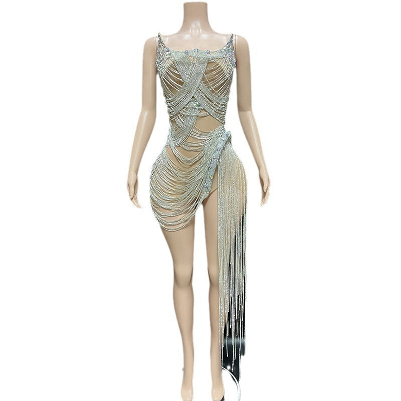 Crystal Tassel Birthday Photo Shoot Dress Women's Ball Gown