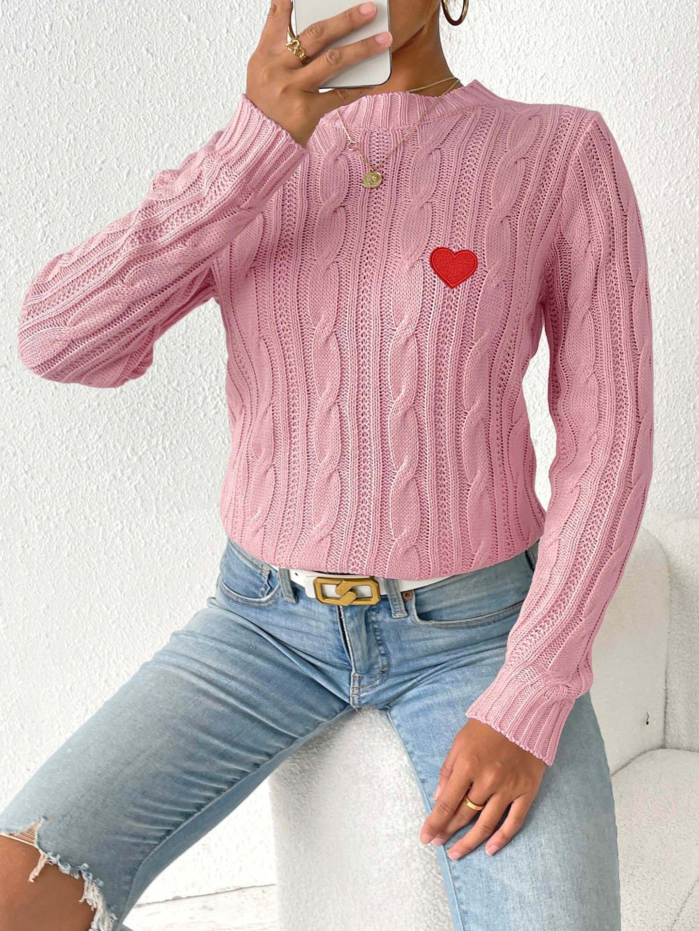 Love Stickers Autumn And Winter Round Neck Simple Pullover