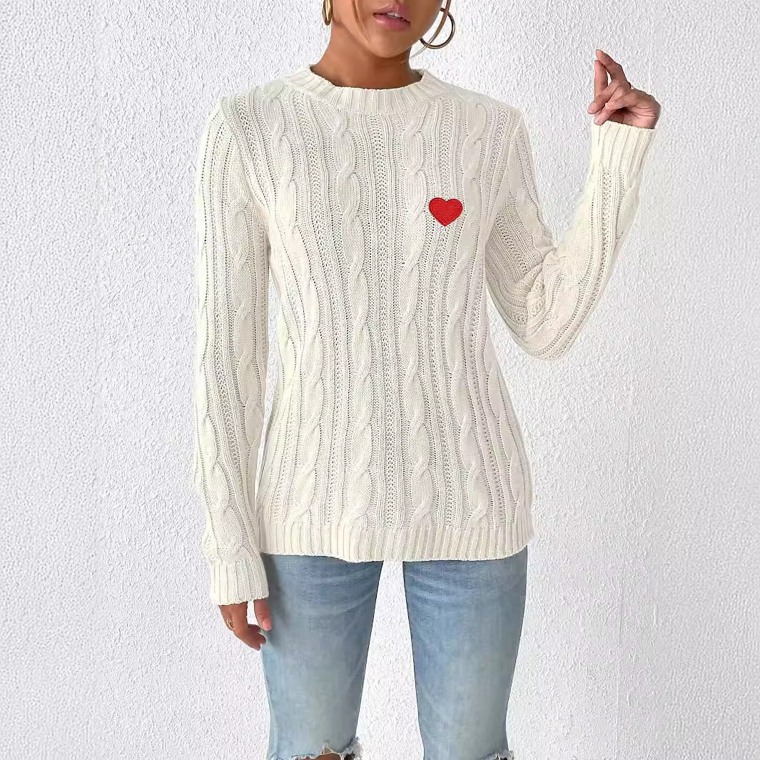 Love Stickers Autumn And Winter Round Neck Simple Pullover