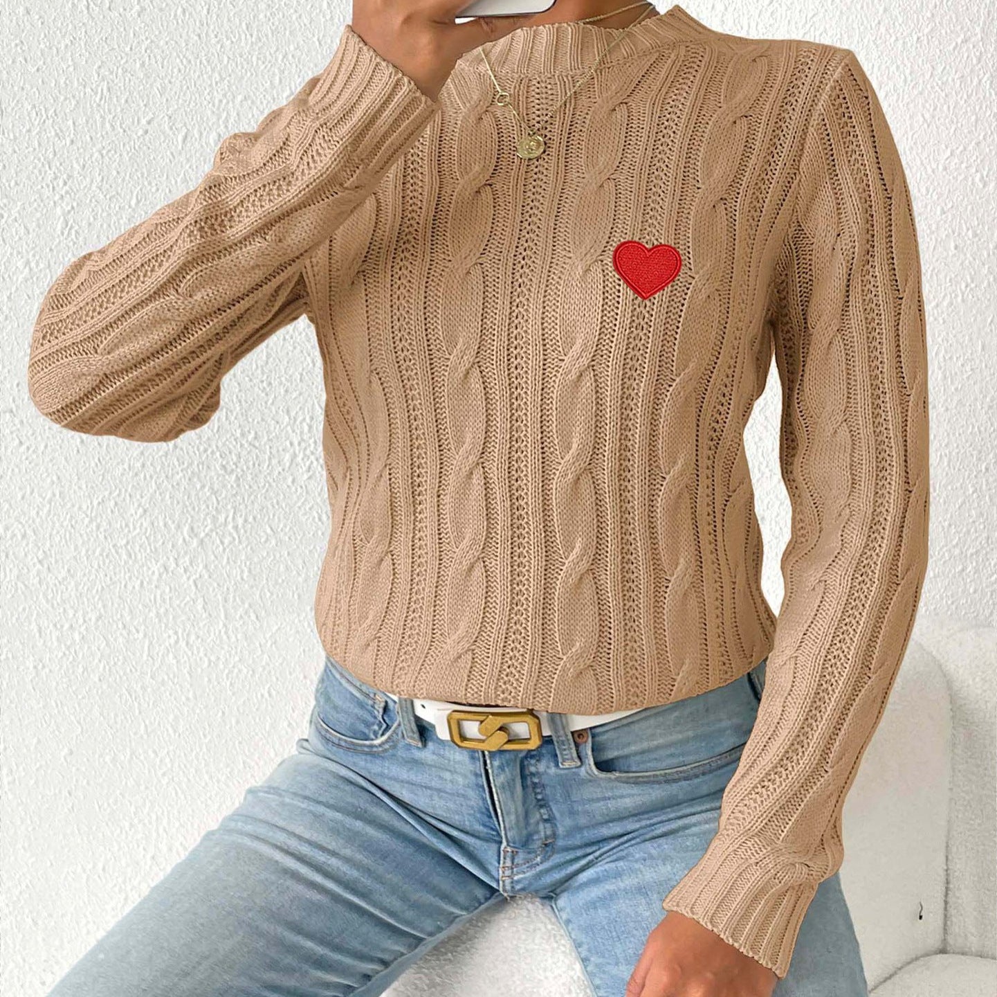 Love Stickers Autumn And Winter Round Neck Simple Pullover