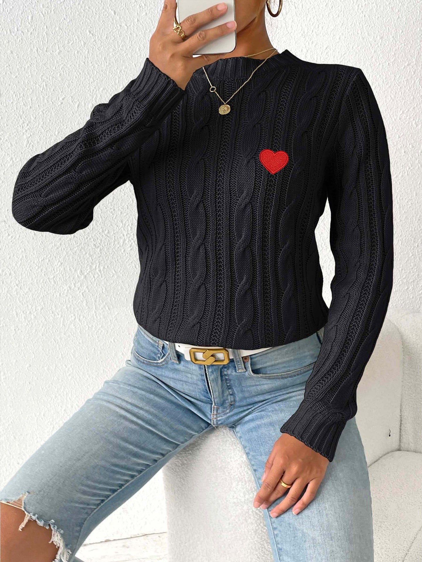 Love Stickers Autumn And Winter Round Neck Simple Pullover