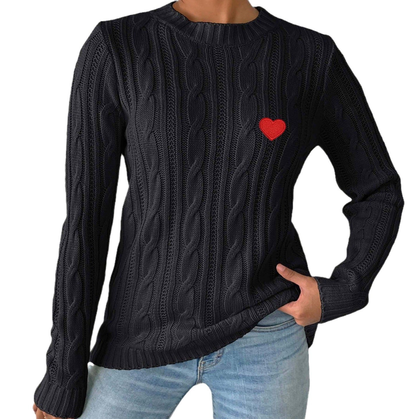 Love Stickers Autumn And Winter Round Neck Simple Pullover