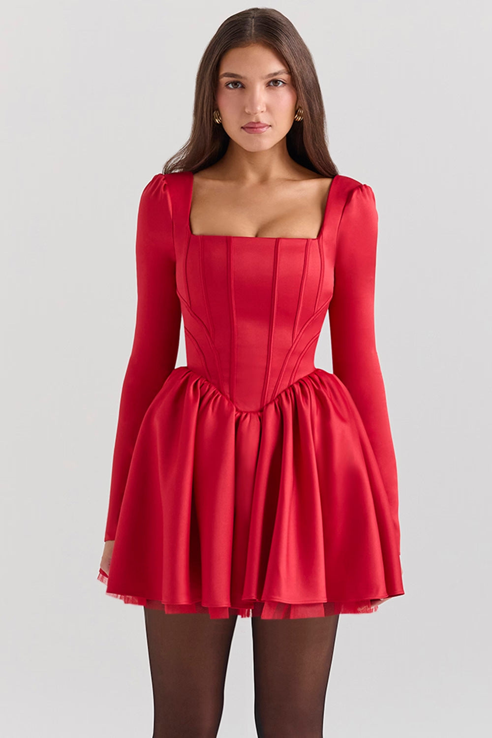 Square Collar Tube Top Fishbone Waist Slimming Dress