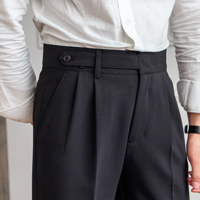 Spring And Autumn Korean Style Naples Design Mid-high Waist Straight Cropped Pants British Crisp Anti-wrinkle Casual Pants Men