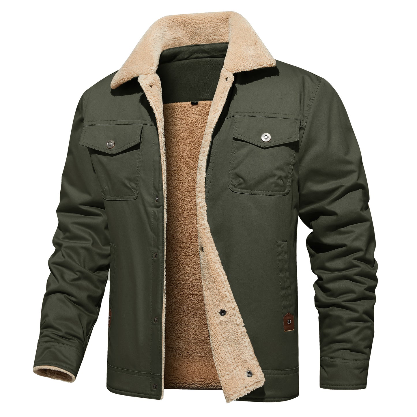 Chaqueta de invierno para hombre, forrada con sherpa, cálida, estilo camionero, con múltiples bolsillos