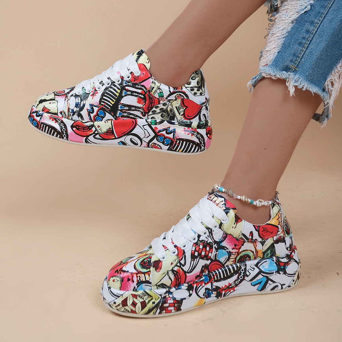 Zapatos deportivos con cordones y suela gruesa de cabeza redonda
