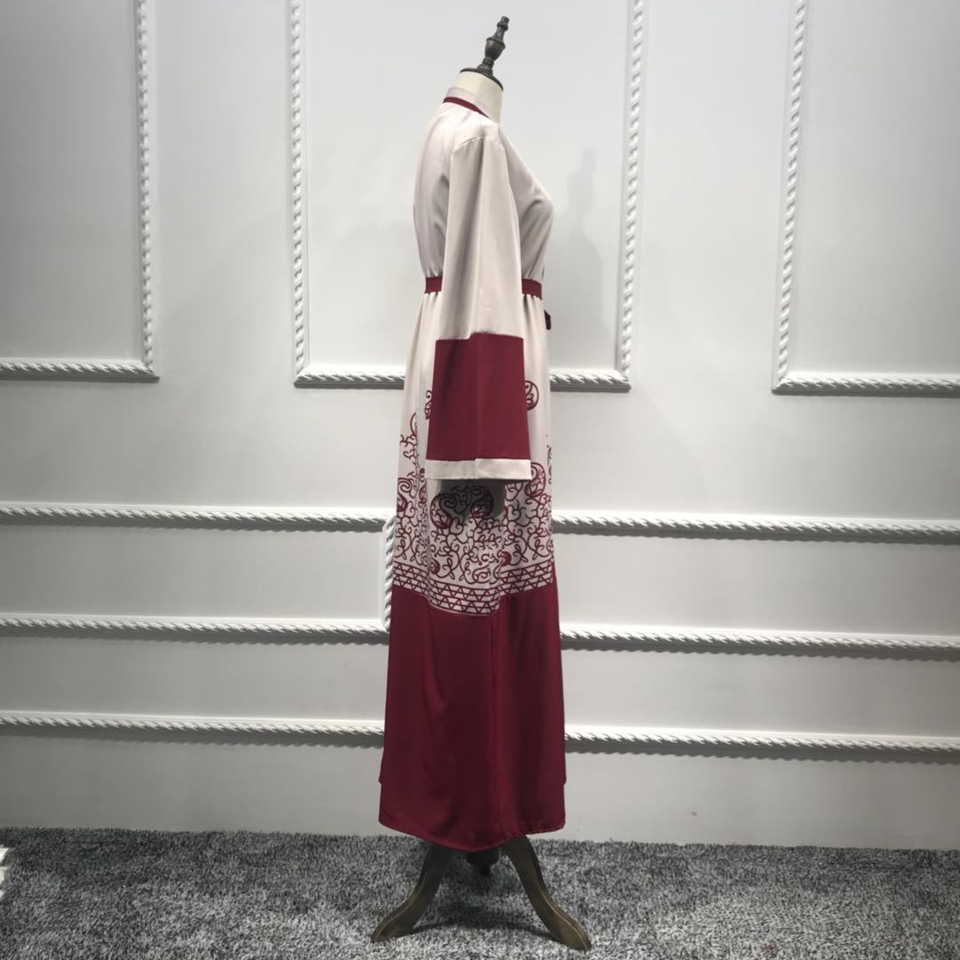 Full Print Muslim Dress, Jubah Tunic, Arabian Red Robe