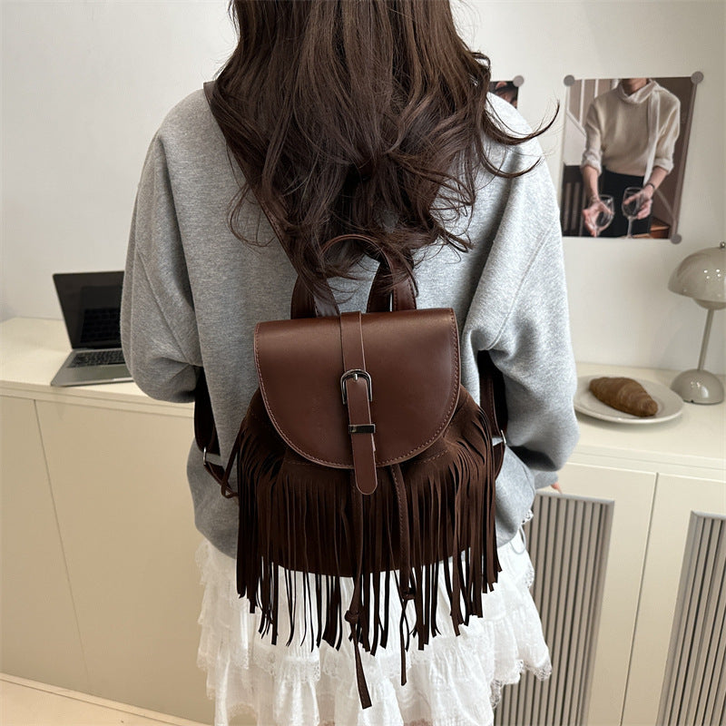 Mochila con borlas estilo bohemio retro para mujer