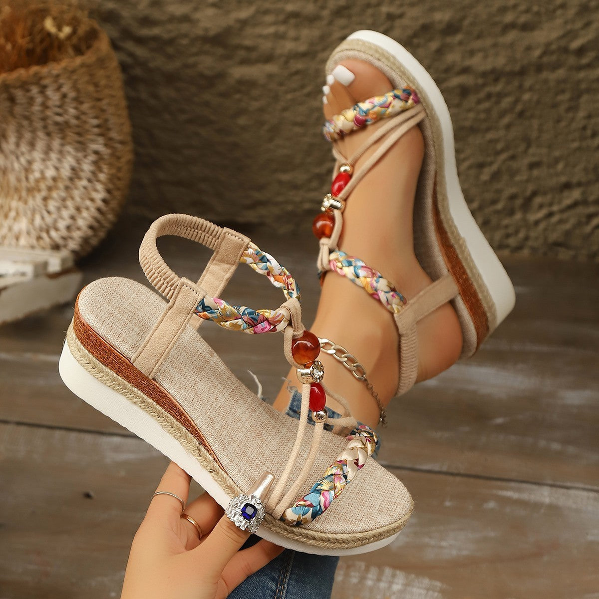 Tacones altos de plataforma con cuentas de diamantes de imitación para mujer