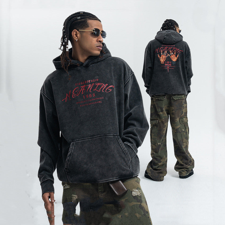 American Street Letter Printed Washed Distressed Sweater