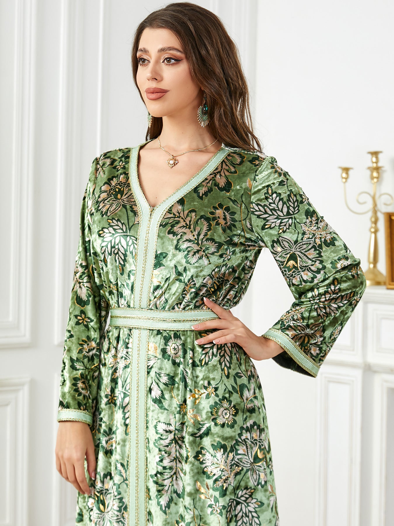 Arabian Autumn And Winter Printing Velvet Dress