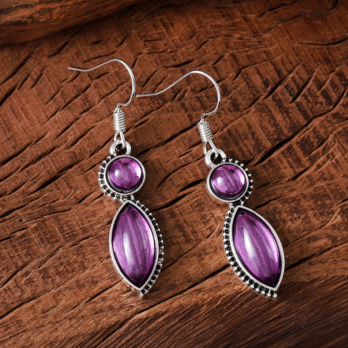 Vintage Gemstone Pendant Earrings Bohemian Niche
