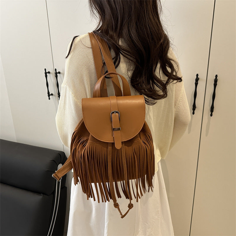 Mochila con borlas estilo bohemio retro para mujer