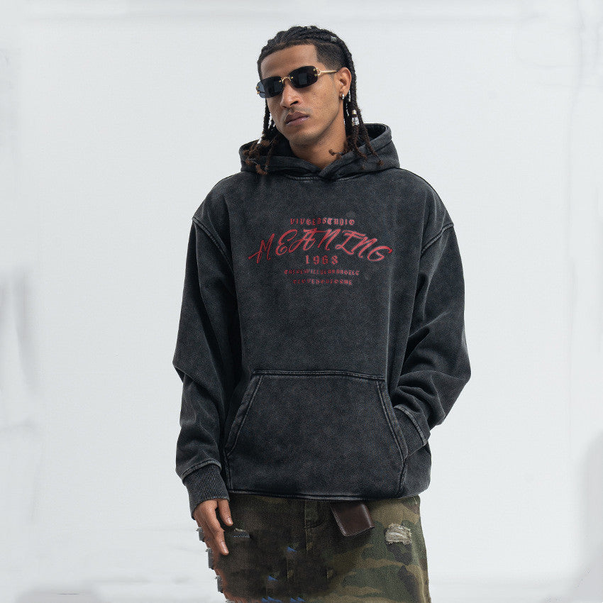 American Street Letter Printed Washed Distressed Sweater