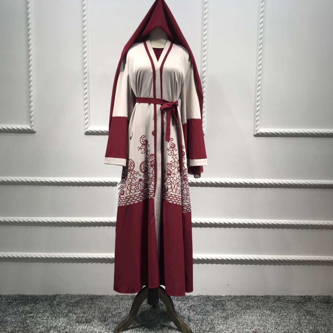 Full Print Muslim Dress, Jubah Tunic, Arabian Red Robe