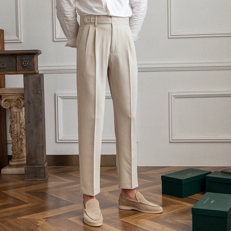 Spring And Autumn Korean Style Naples Design Mid-high Waist Straight Cropped Pants British Crisp Anti-wrinkle Casual Pants Men