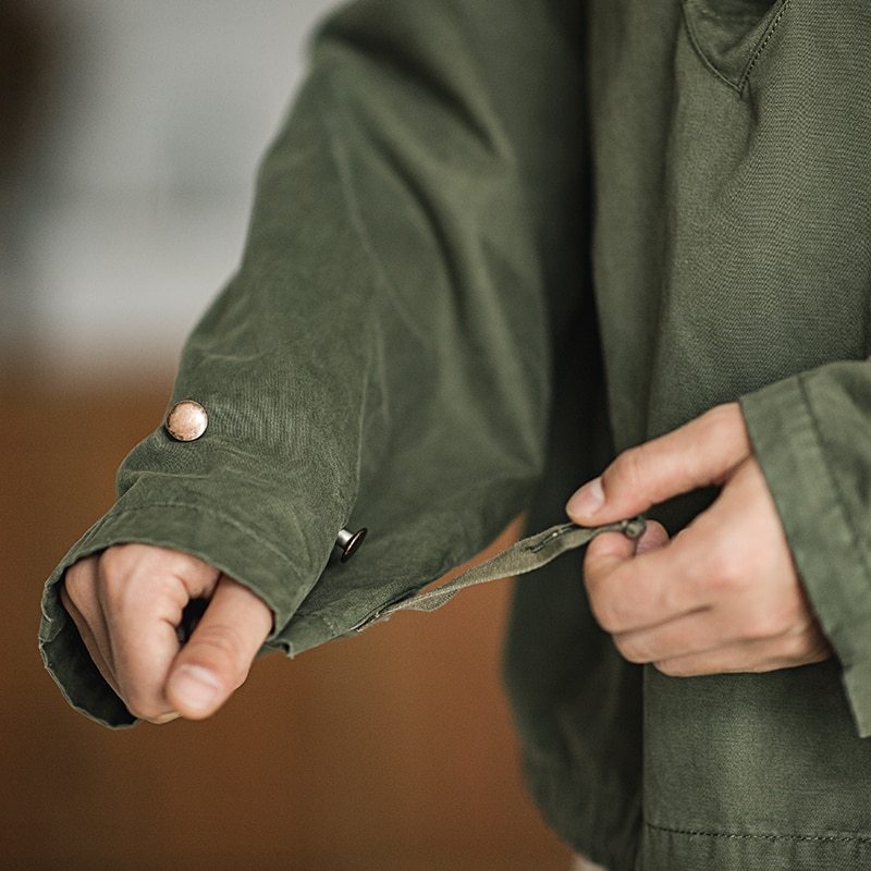 Madden male Hooded Pullover Long Sleeve Deck Parker Jacket Drawstring Neckline Workwear Jacket Green Cuffs Ribbon Closure Jacket