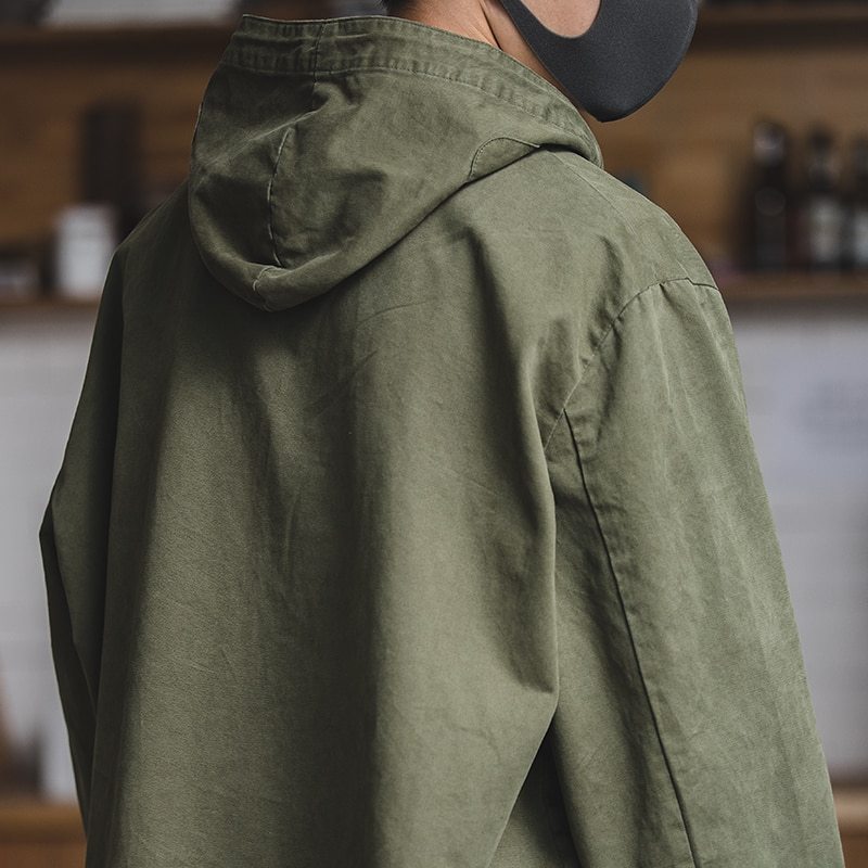 Madden male Hooded Pullover Long Sleeve Deck Parker Jacket Drawstring Neckline Workwear Jacket Green Cuffs Ribbon Closure Jacket
