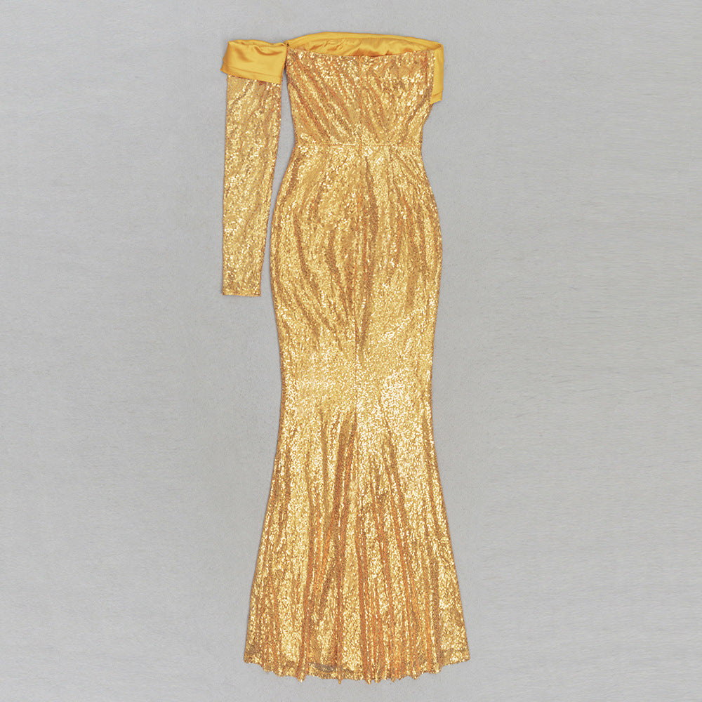 Yellow Elegant Fashion Off-shoulder Dress