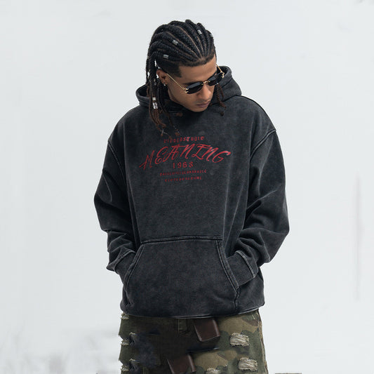 American Street Letter Printed Washed Distressed Sweater