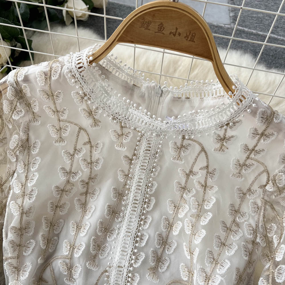 Mesh Embroidery Patchwork Light Luxury Celebrity Dress