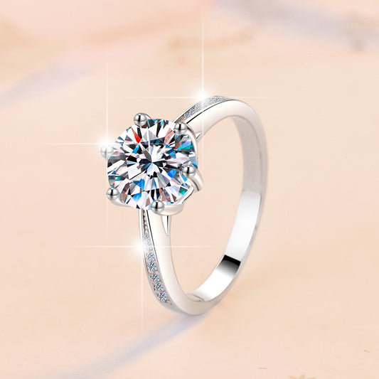 Moissanite Ring Classic Six-claw Crown S925 Sterling Silver