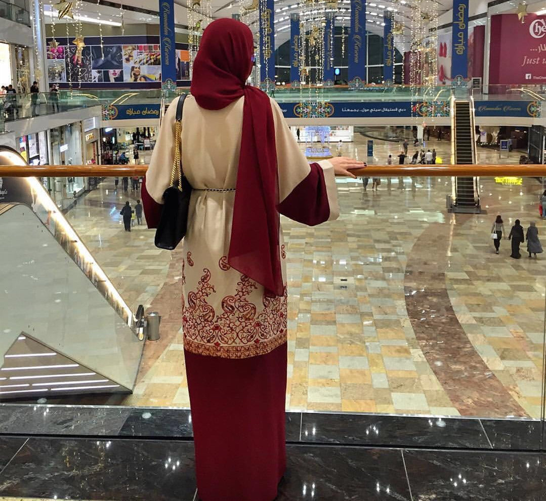 Full Print Muslim Dress, Jubah Tunic, Arabian Red Robe