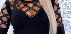 Women's Fall winter Hot Style Long-sleeved T-shirt Top With Hollow Hot Rhinestones Women