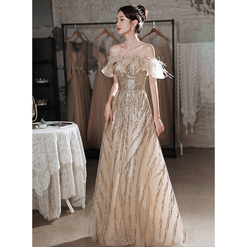 Women's New Banquet Performance Champagne Light Luxury Dress